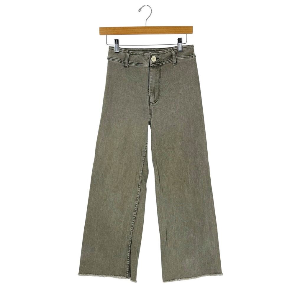 Miou Muse Mens Wide Leg Cotton‎ Blend Pants Fade Olive Raw Hem Casual Size L